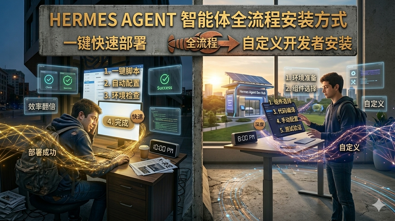 Hermes Agent 智能体的安装主要有两种方式，全流程-修愚
